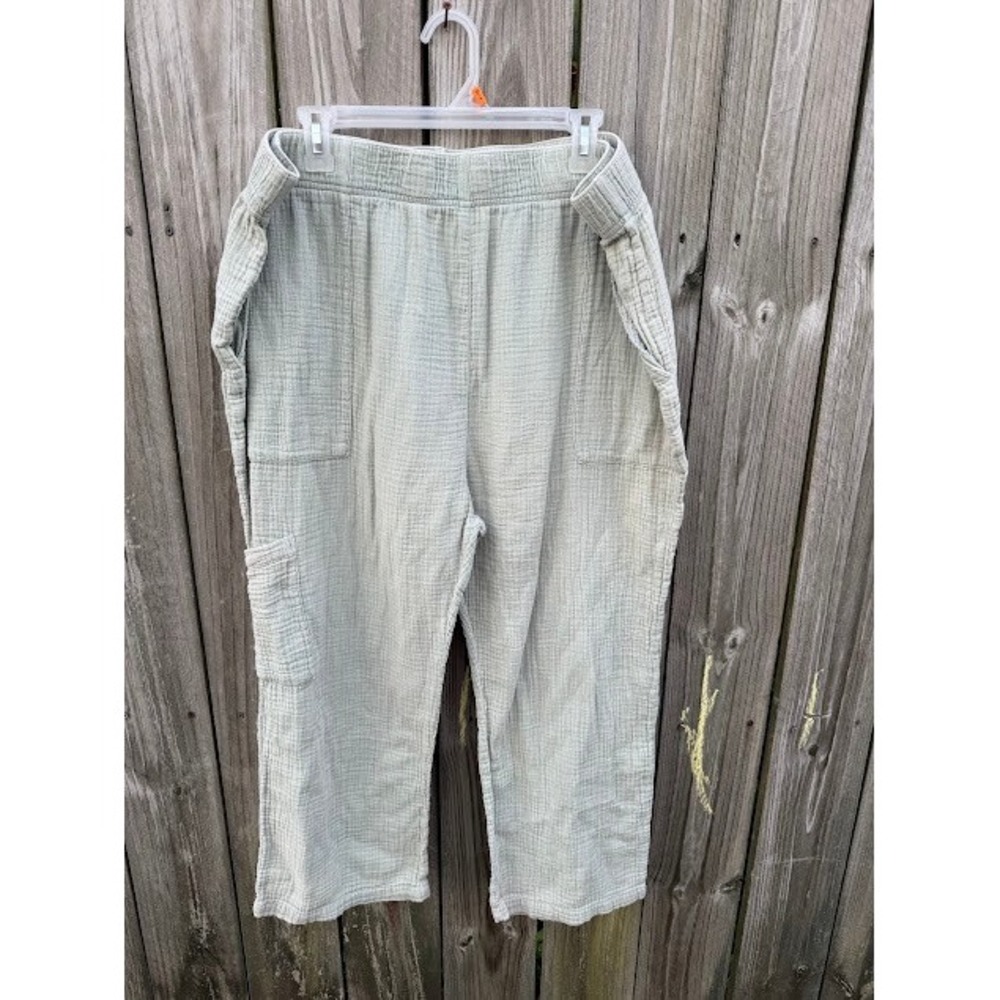 Boho Coastal Peace Love World Gauze Pants 1XP Sage Green Relaxed Cargo